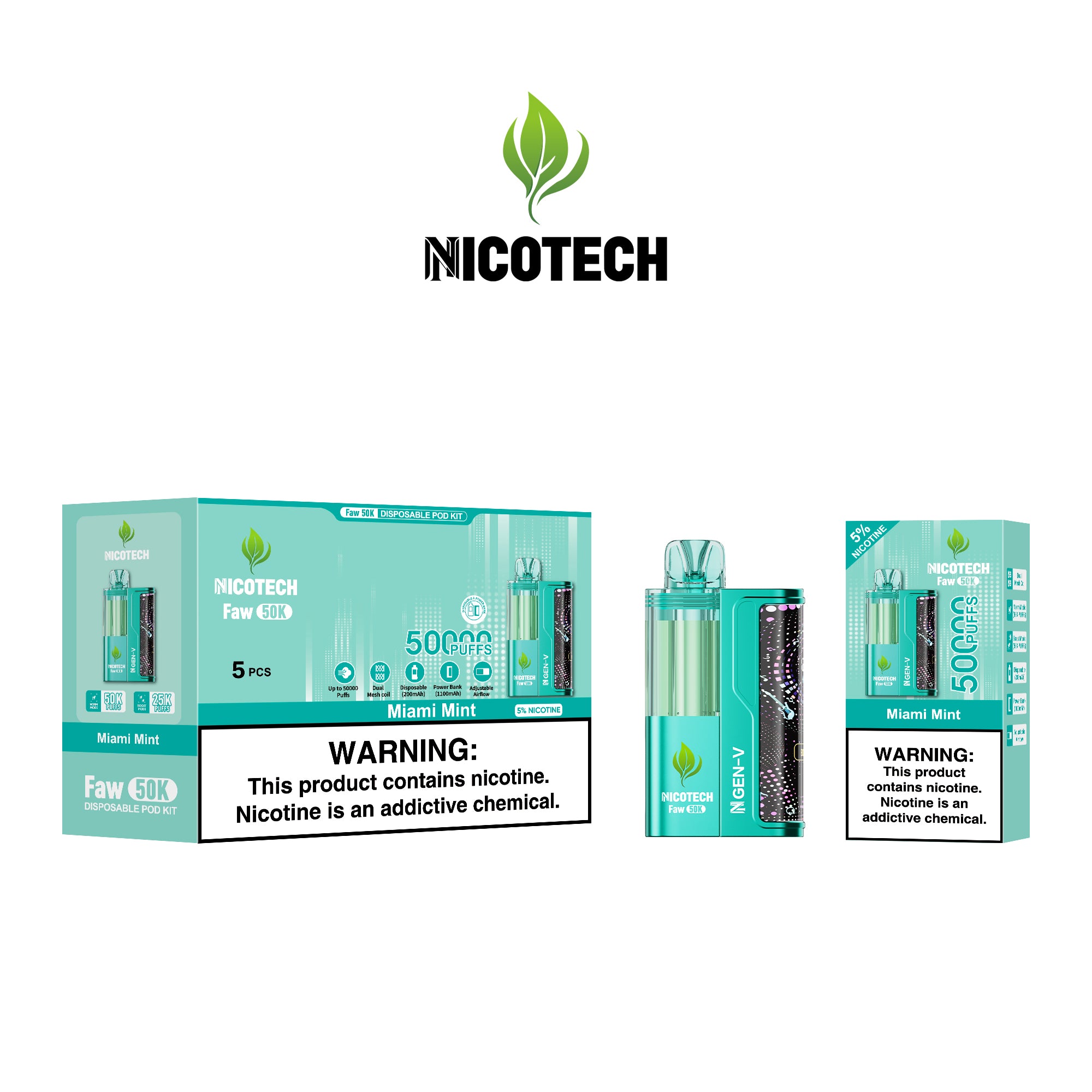 Nicotech Faw 50K Puff Kit Miami Mint 5% Nicotine