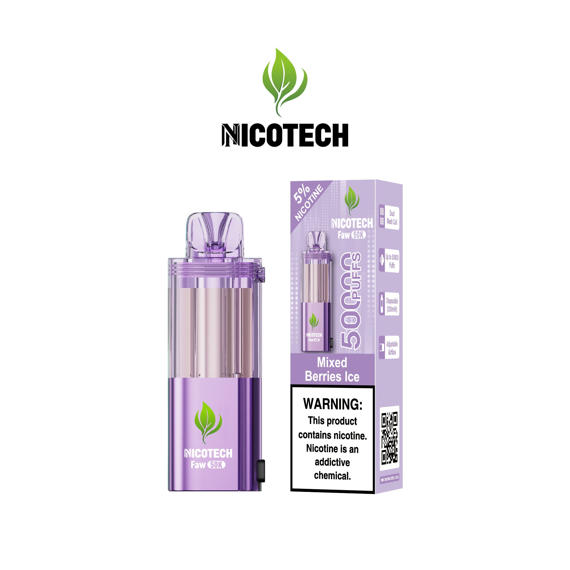 Nicotech Faw 50K Puff Pod Only Mix Berries Ice 5% Nicotine
