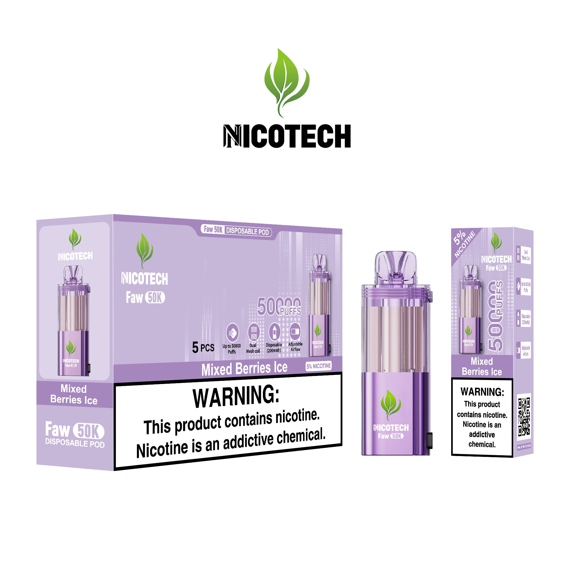 Nicotech Faw 50K Puff Pod Only Mix Berries Ice 5% Nicotine