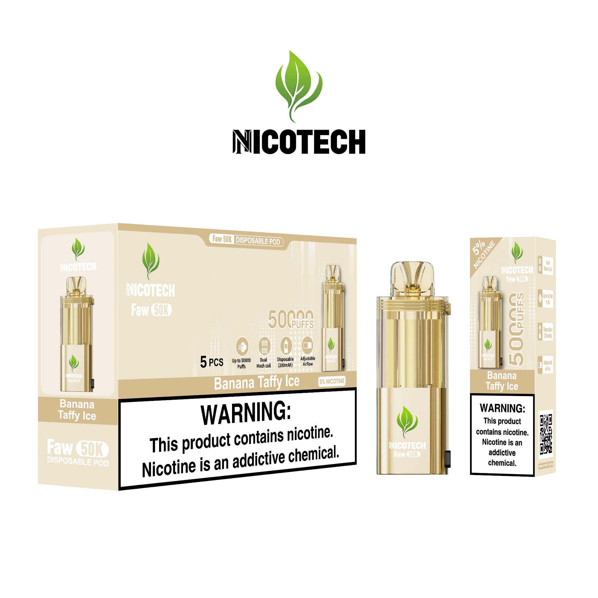Nicotech Faw 50K Puff Pod Only Banana Taffy Ice 5% Nicotine
