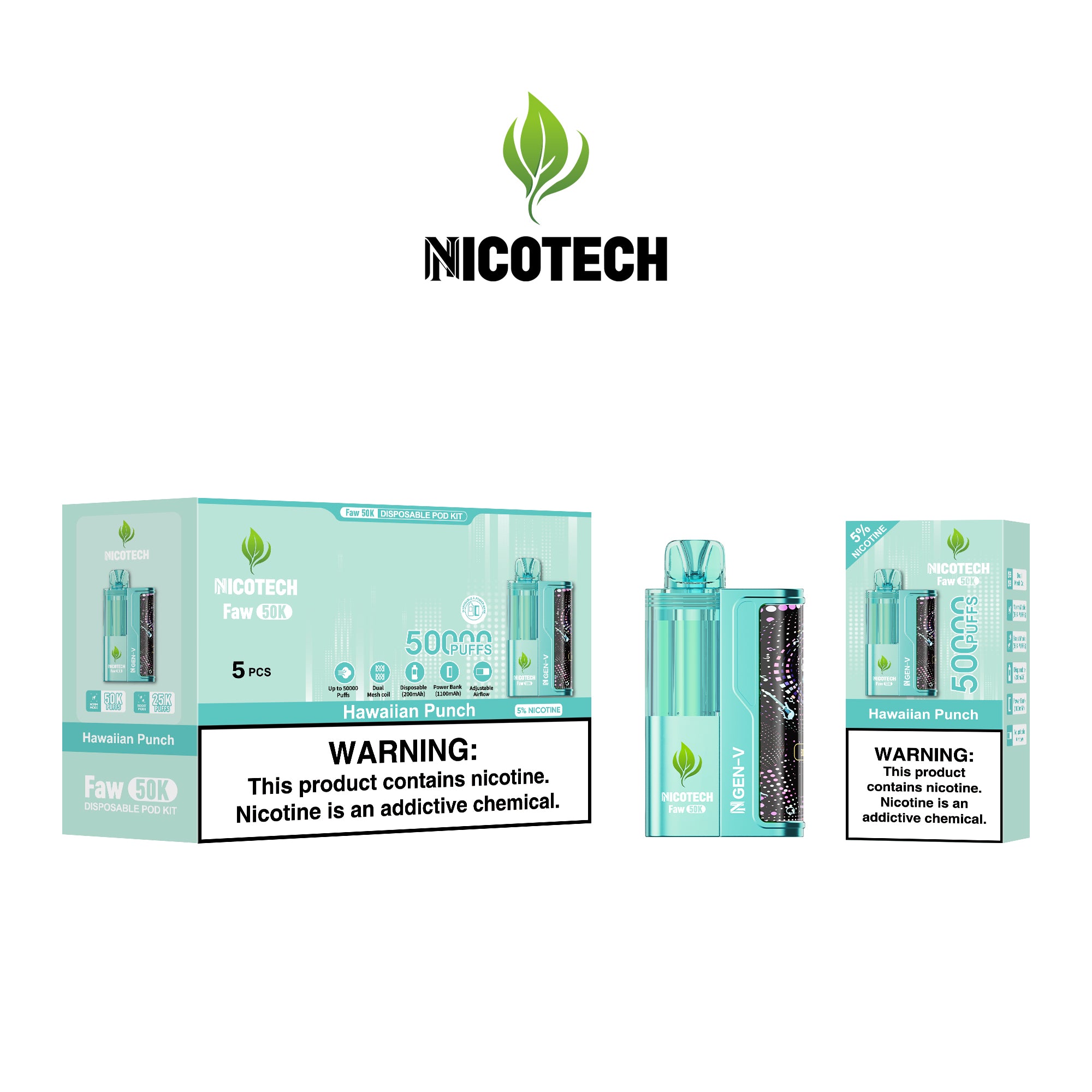 Nicotech Faw 50K Puff Kit Hawaiian Punch 5% Nicotine