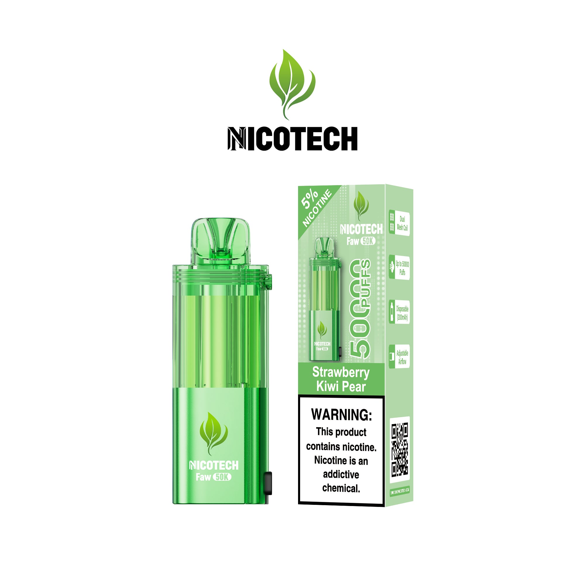Nicotech Faw 50K Puff Pod Only Strawberry Kiwi Pear 5% Nicotine