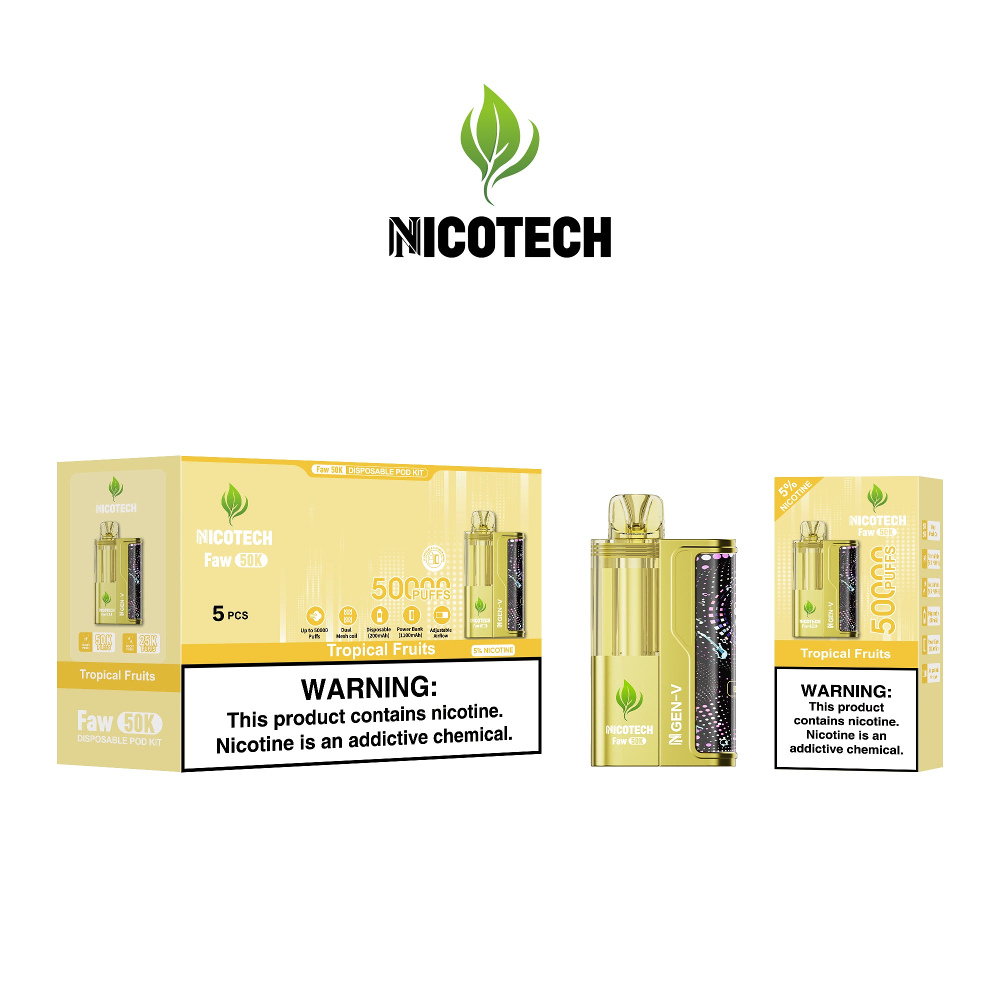 Nicotech Faw 50K Puff Kit Tropical Fruits 5% Nicotine