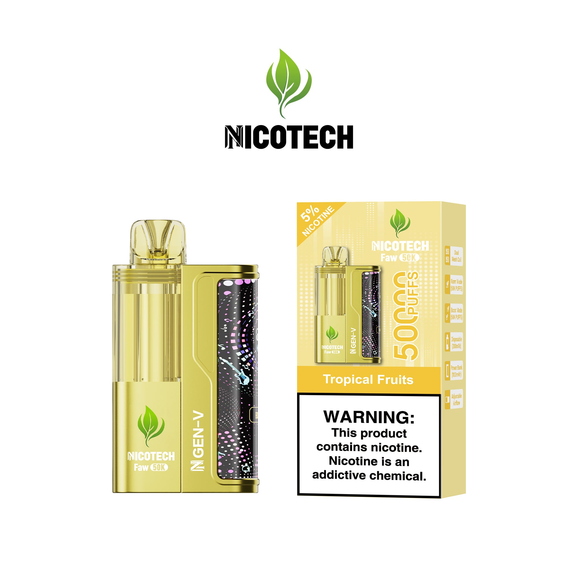 Nicotech Faw 50K Puff Kit Tropical Fruits 5% Nicotine