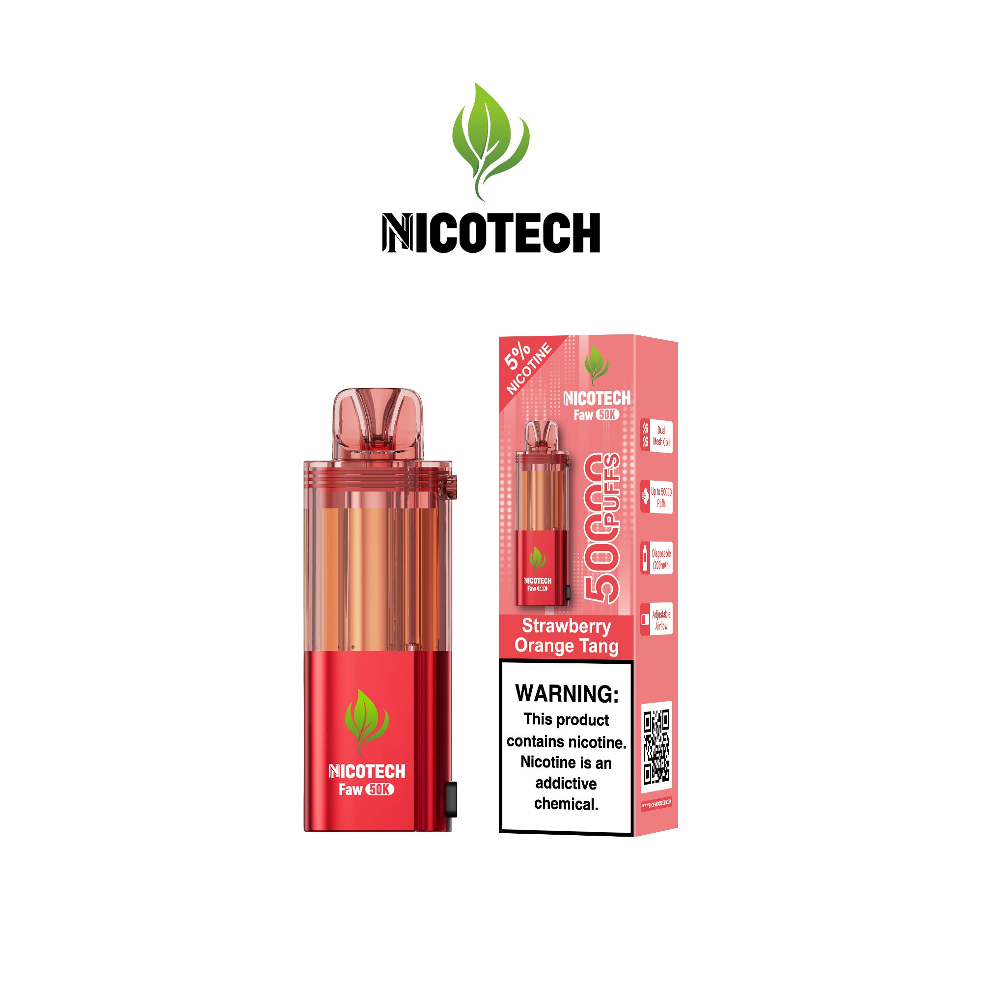 Nicotech Faw 50K Puff Pod Only Strawberry Orange Tang 5% Nicotine