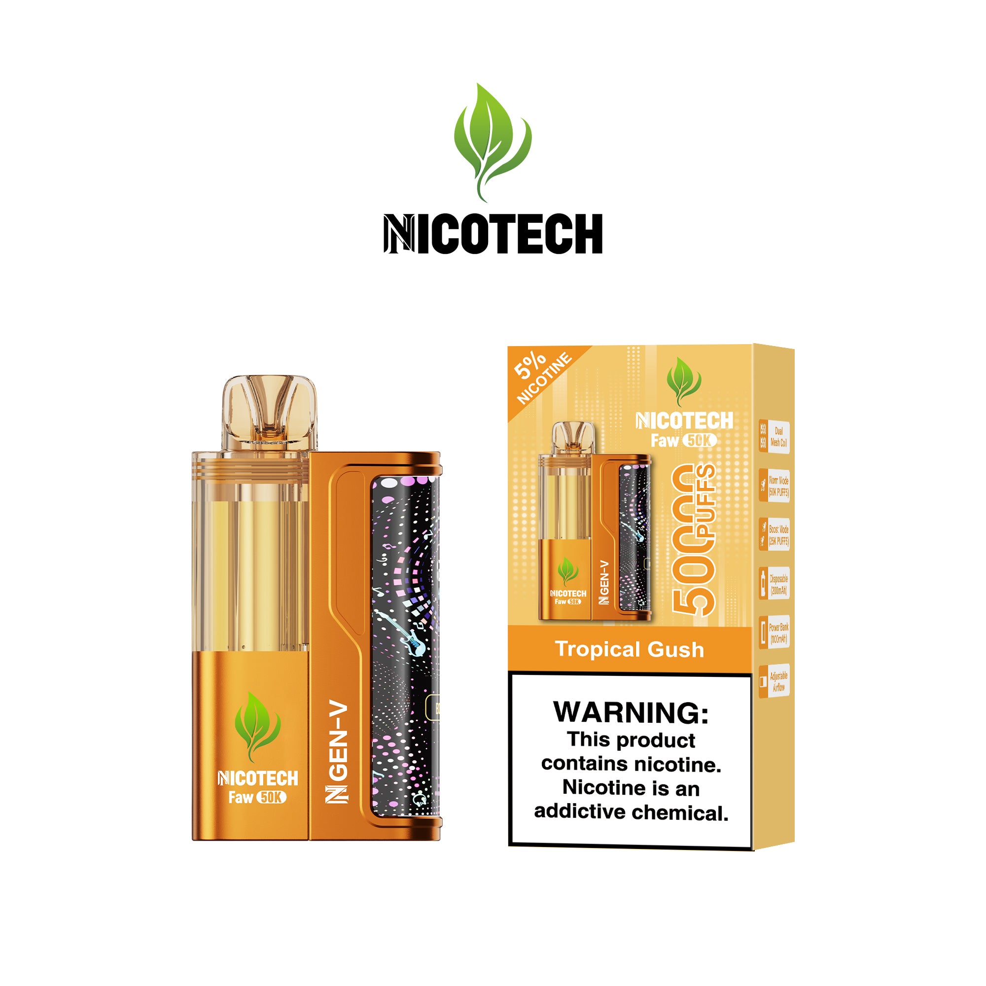 Nicotech Faw 50K Puff Kit Tropical Gush 5% Nicotine