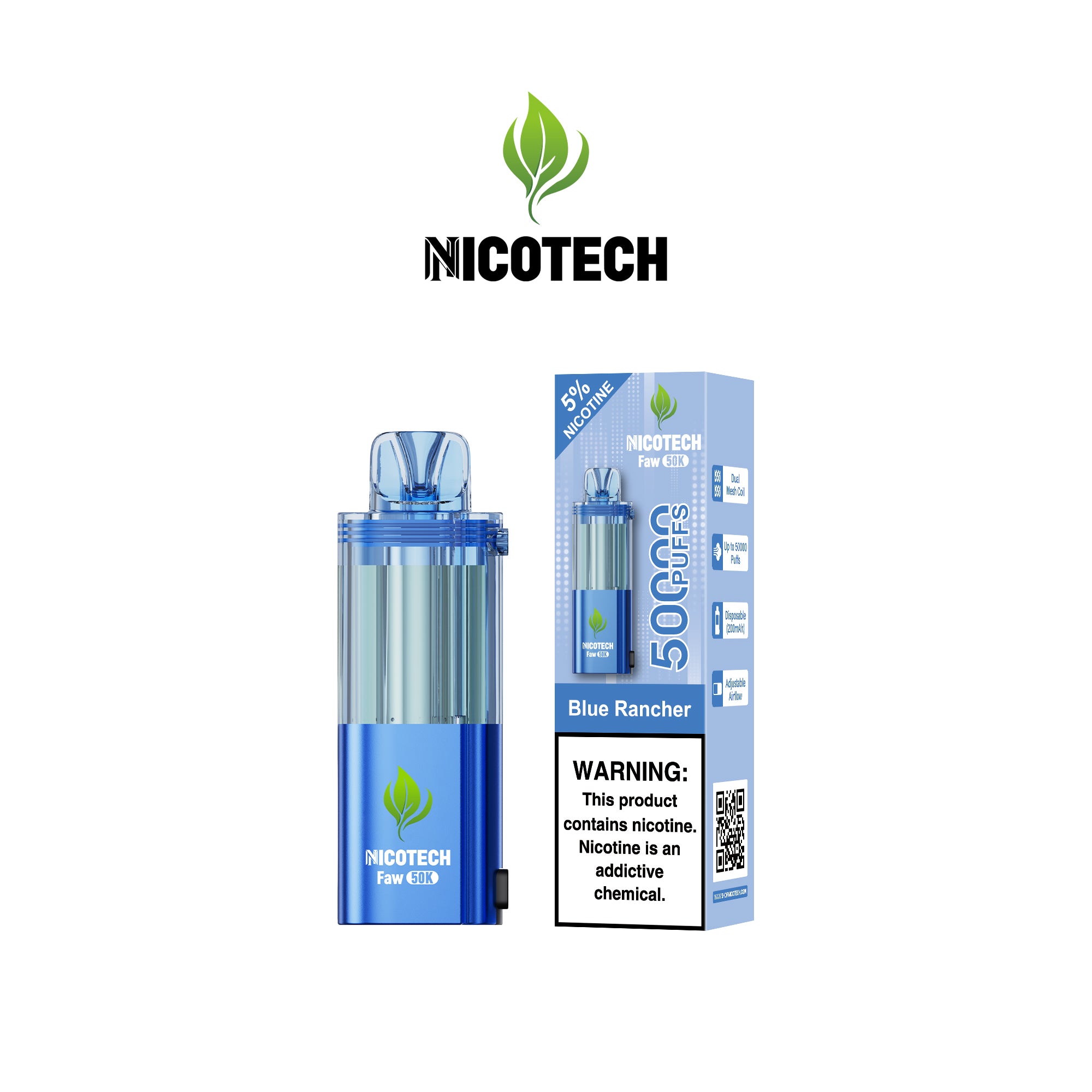 Nicotech Faw 50K Puff Pod Only Blue Rancher 5% Nicotine