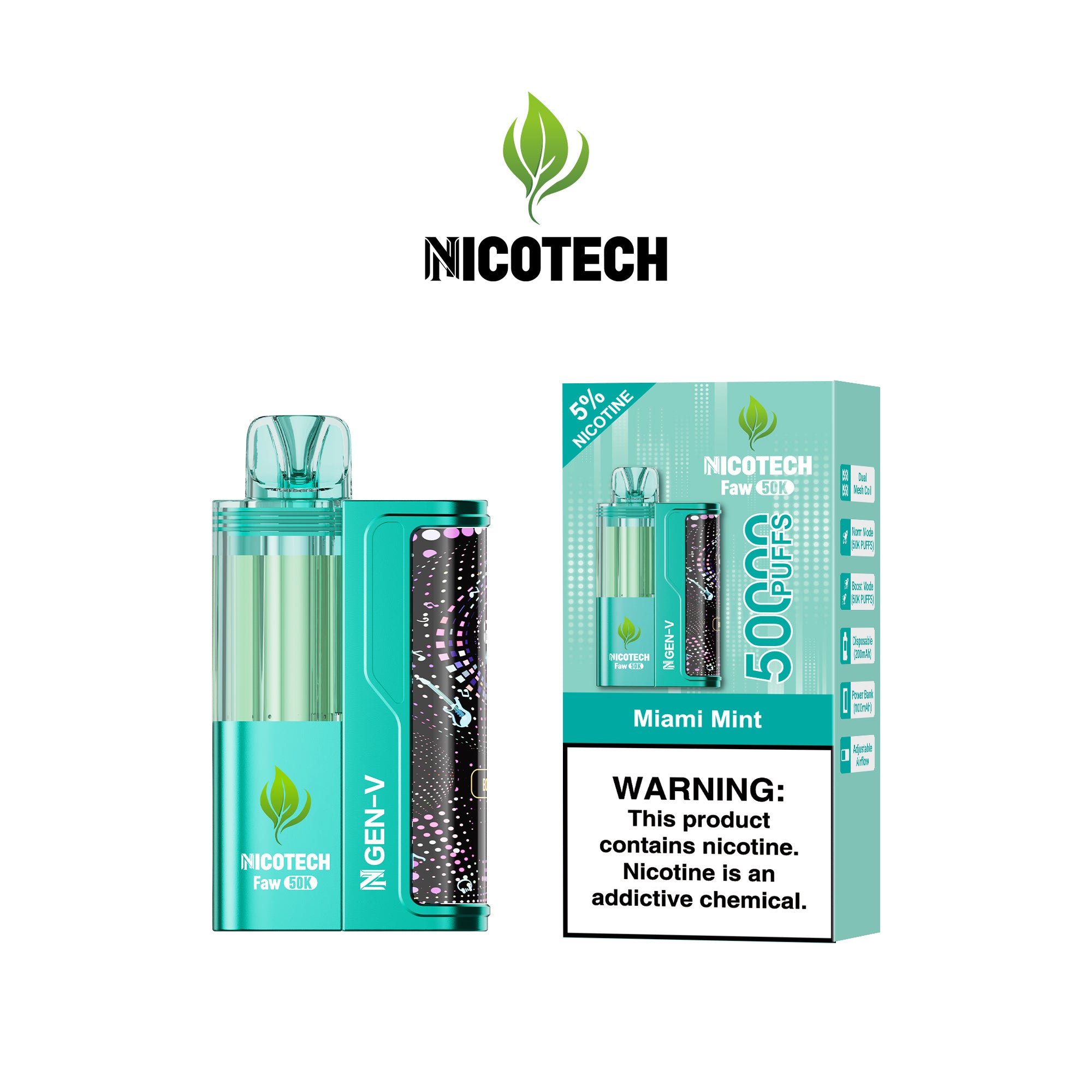 Nicotech Faw 50K Puff Kit Miami Mint 5% Nicotine