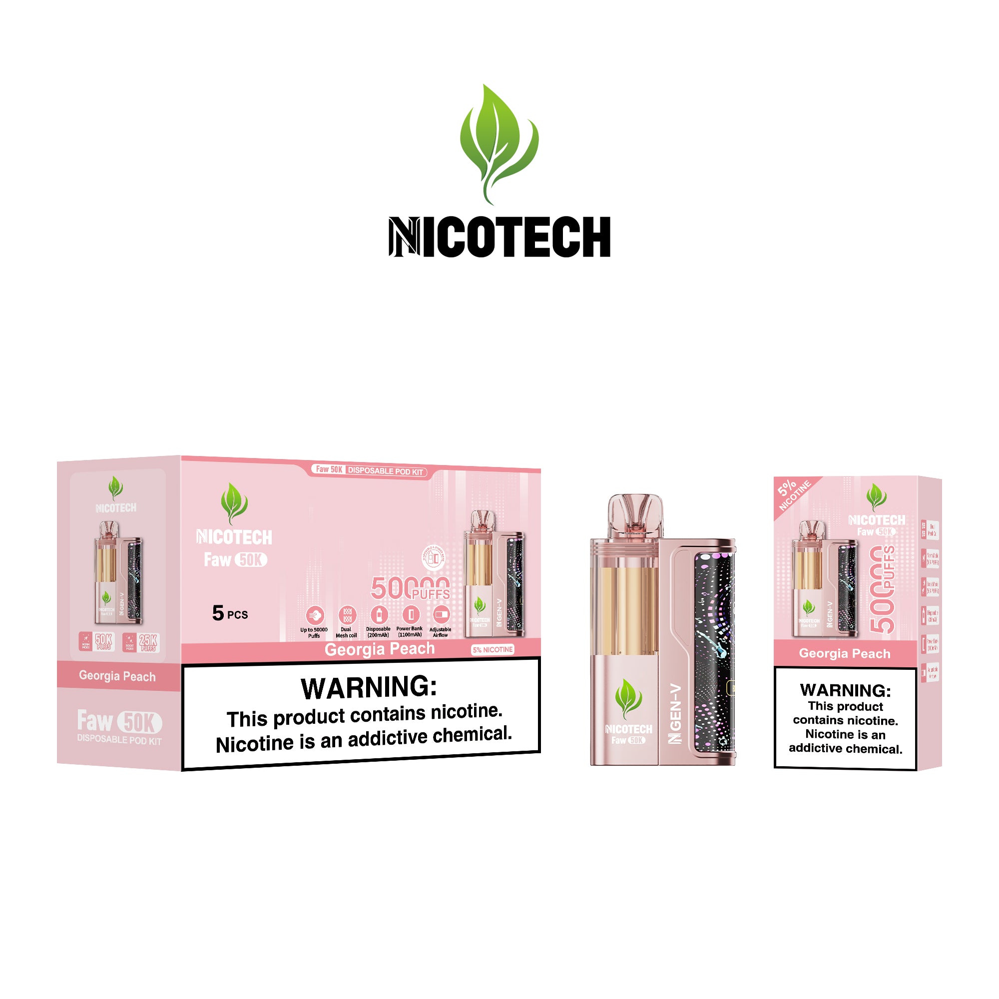 Nicotech Faw 50K Puff Kit Georgia Peach 5% Nicotine