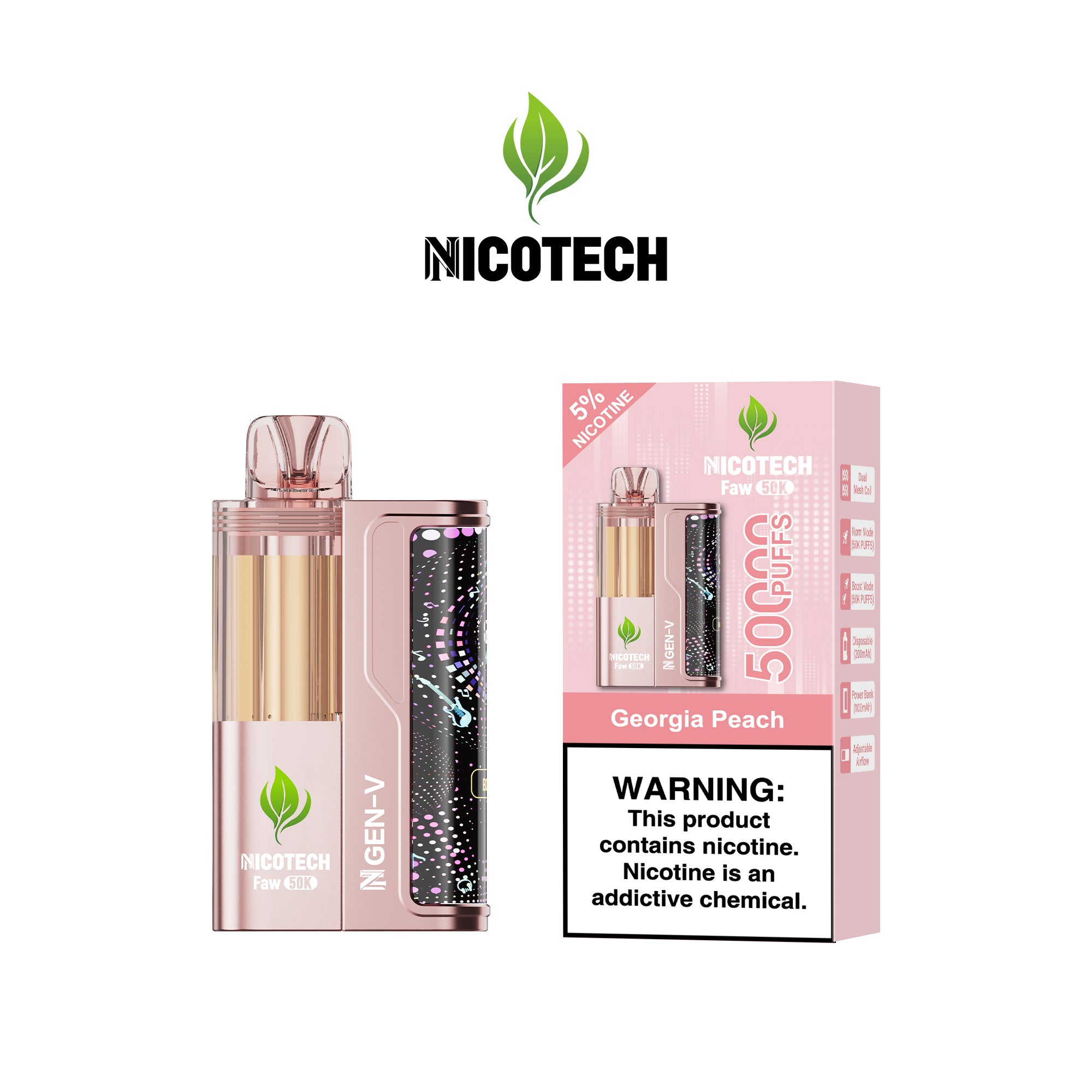 Nicotech Faw 50K Puff Kit Georgia Peach 5% Nicotine