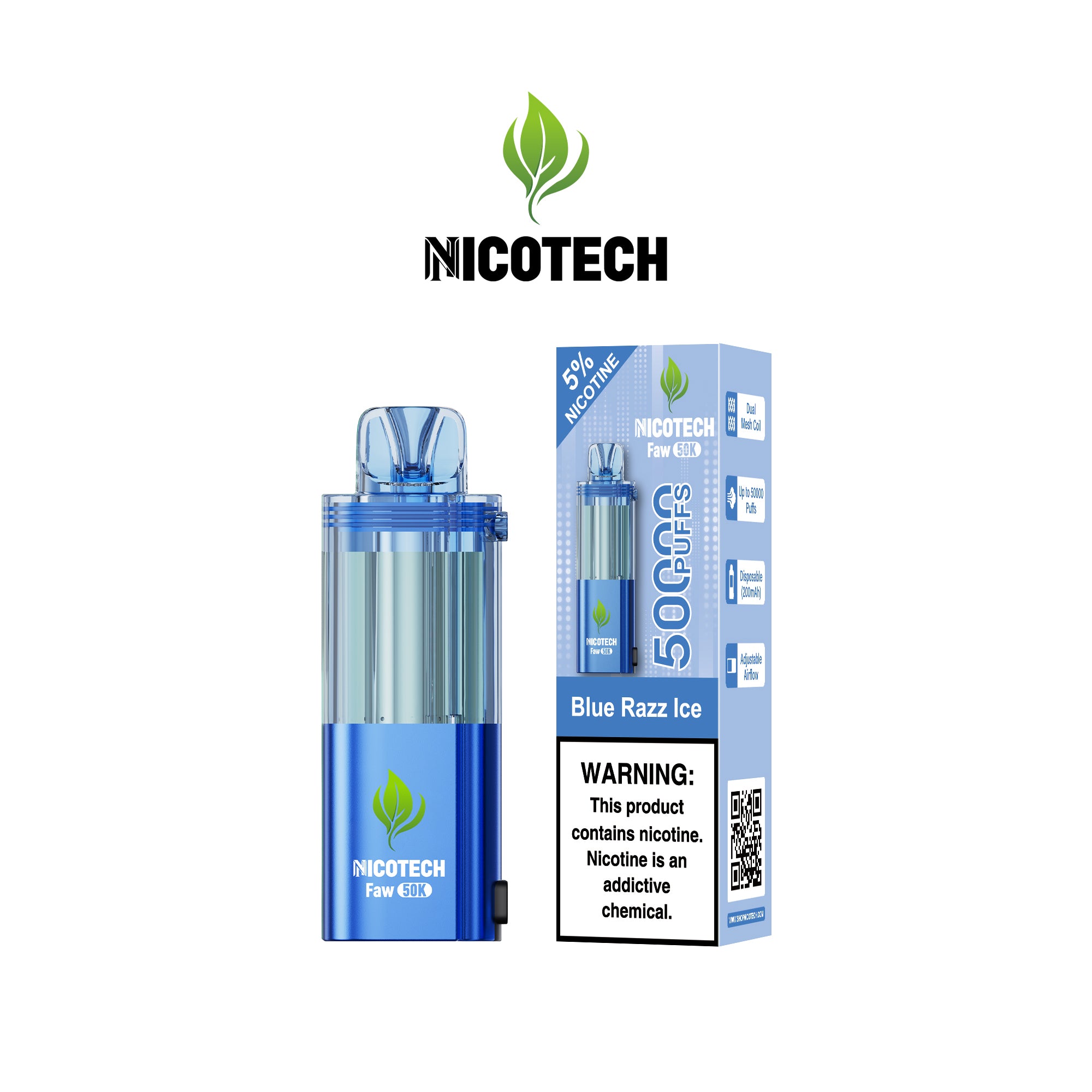 Nicotech Faw 50K Puff Pod Only Blue Raz Ice 5% Nicotine