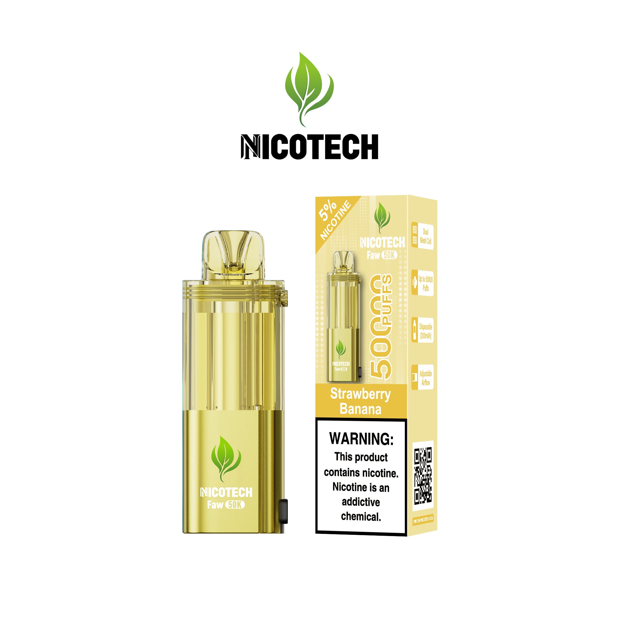 Nicotech Faw 50K Puff Pod Only Strawberry Banana Ice 5% Nicotine