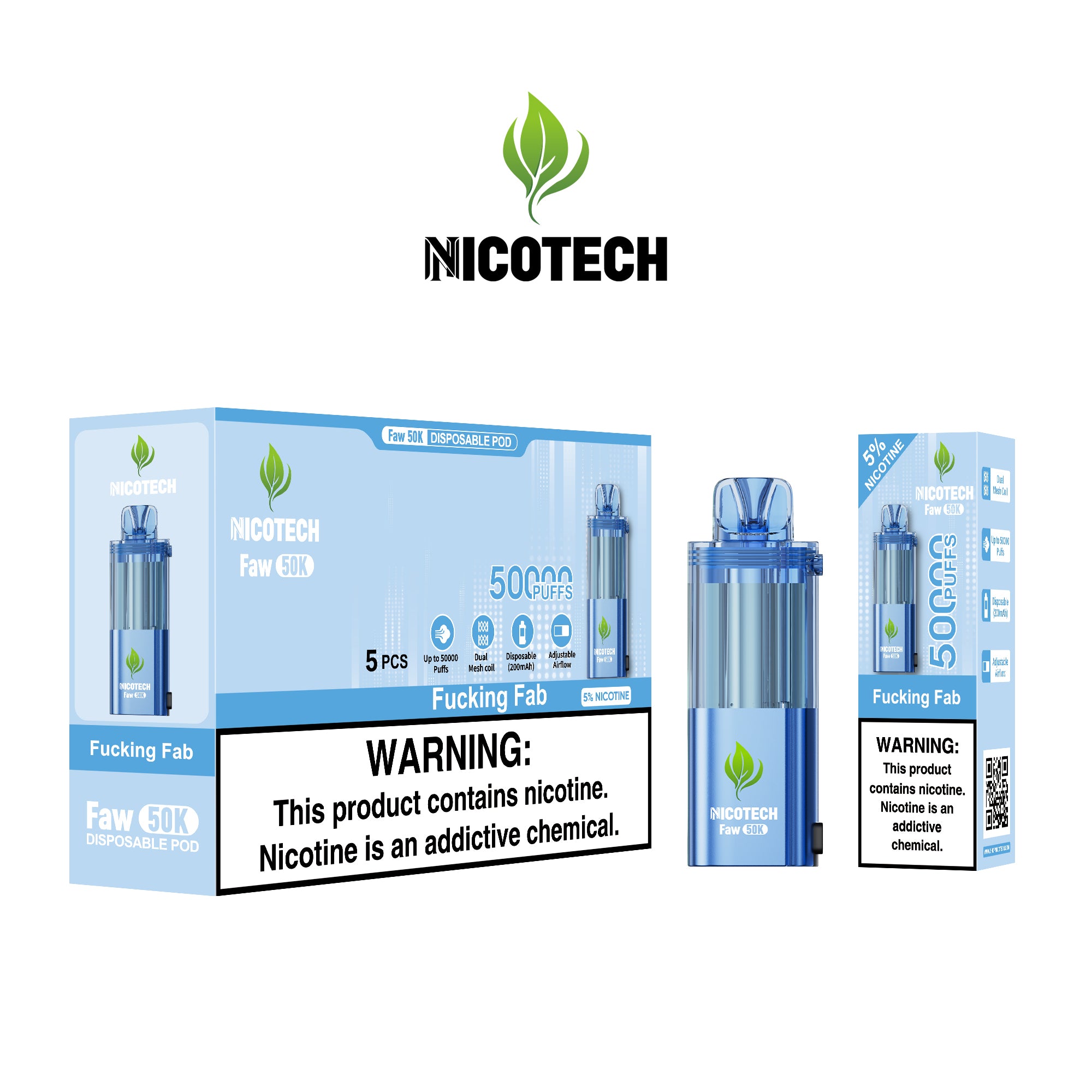 Nicotech Faw 50K Puff Pod Only Fucking Fab 5% Nicotine
