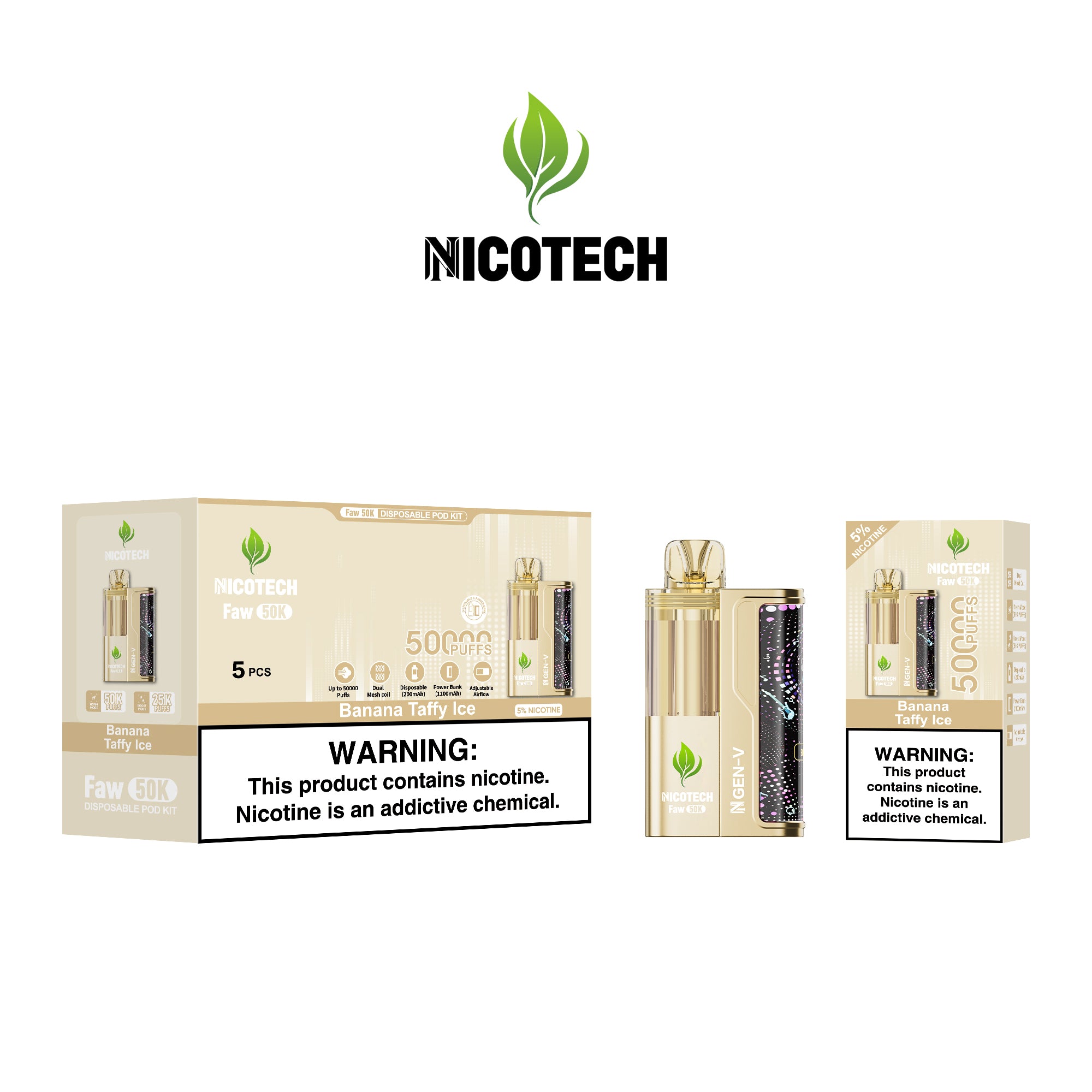 Nicotech Faw 50K Puff Kit Banana Taffy Ice 5% Nicotine
