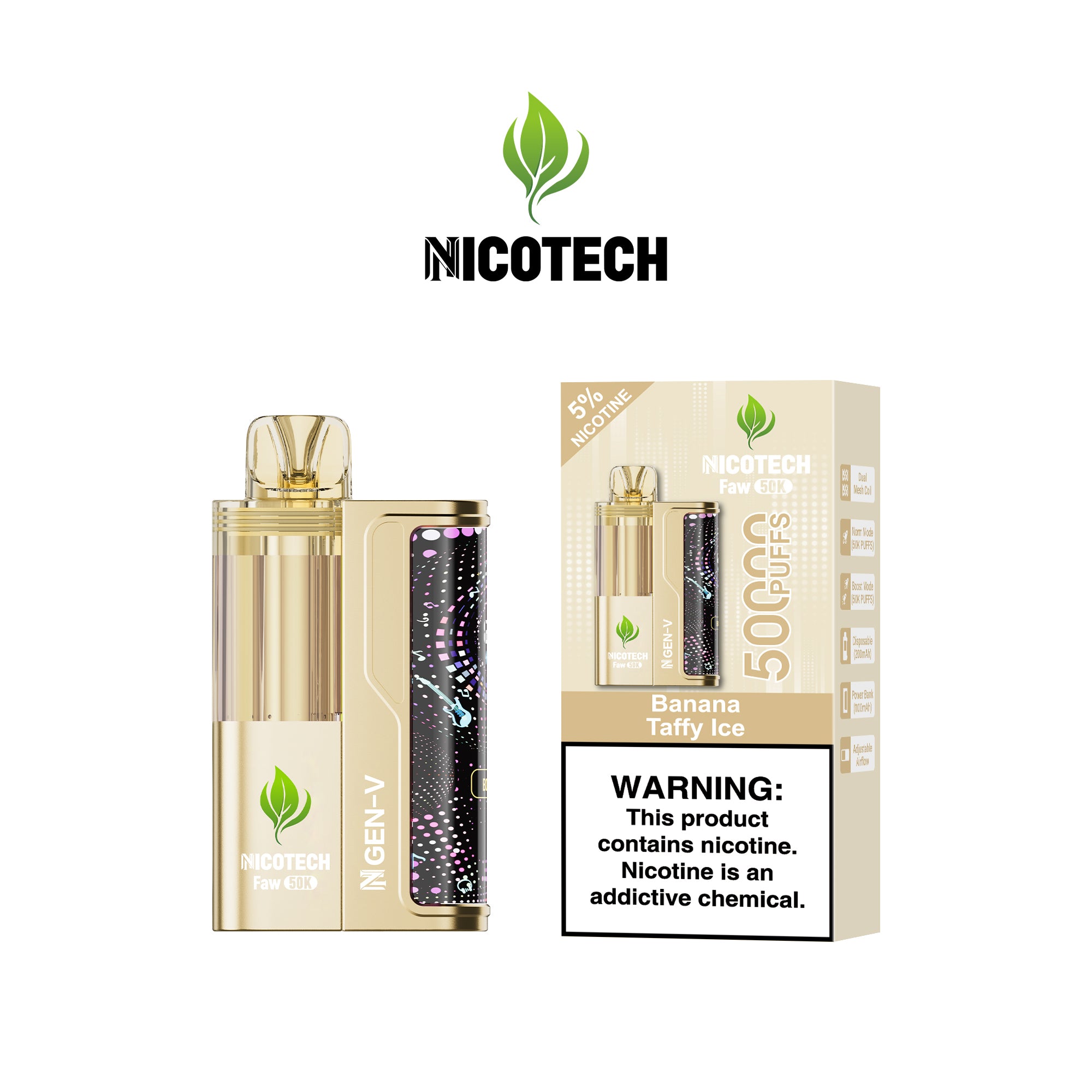 Nicotech Faw 50K Puff Kit Banana Taffy Ice 5% Nicotine