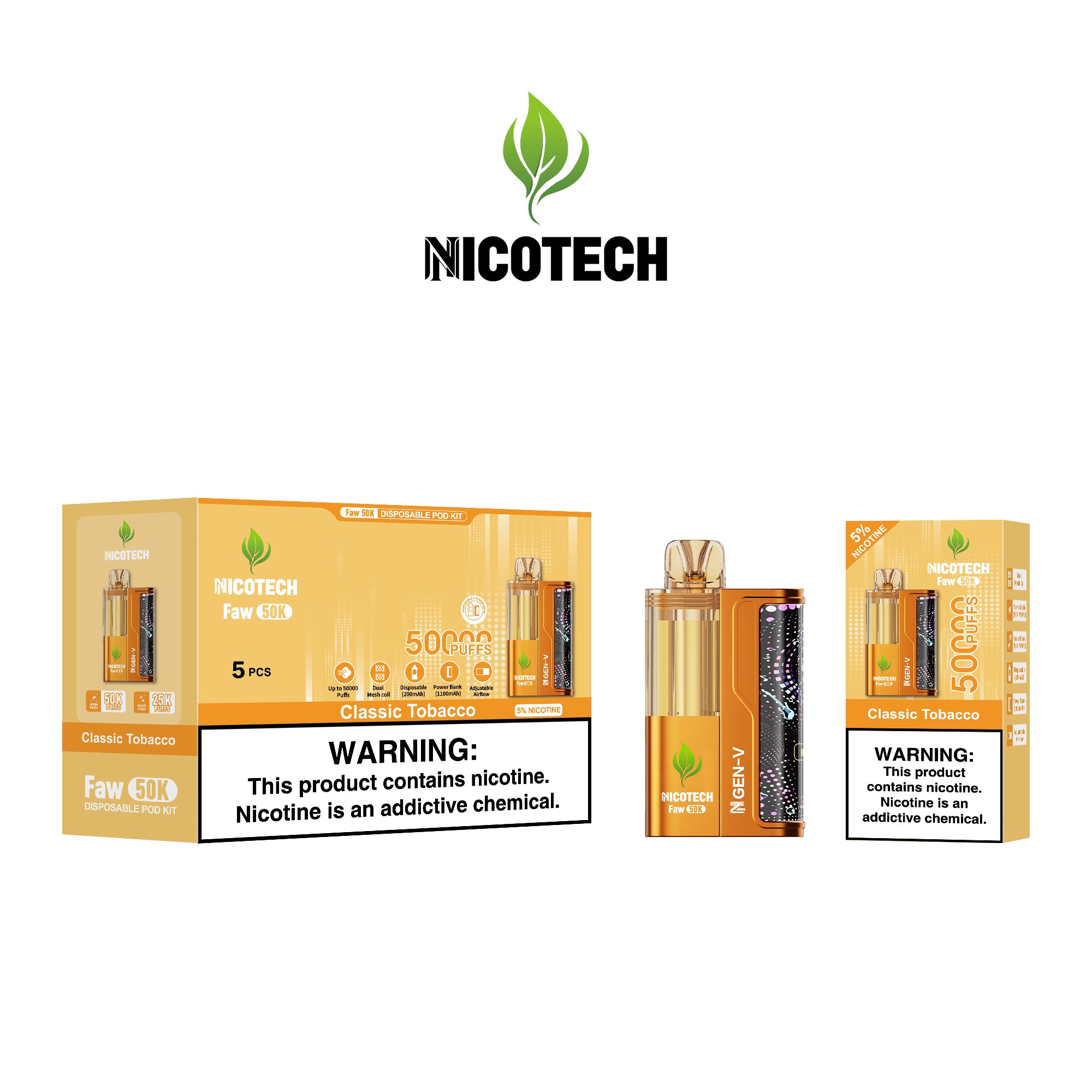 Nicotech Faw 50K Puff Kit Classic Tobacco 5% Nicotine