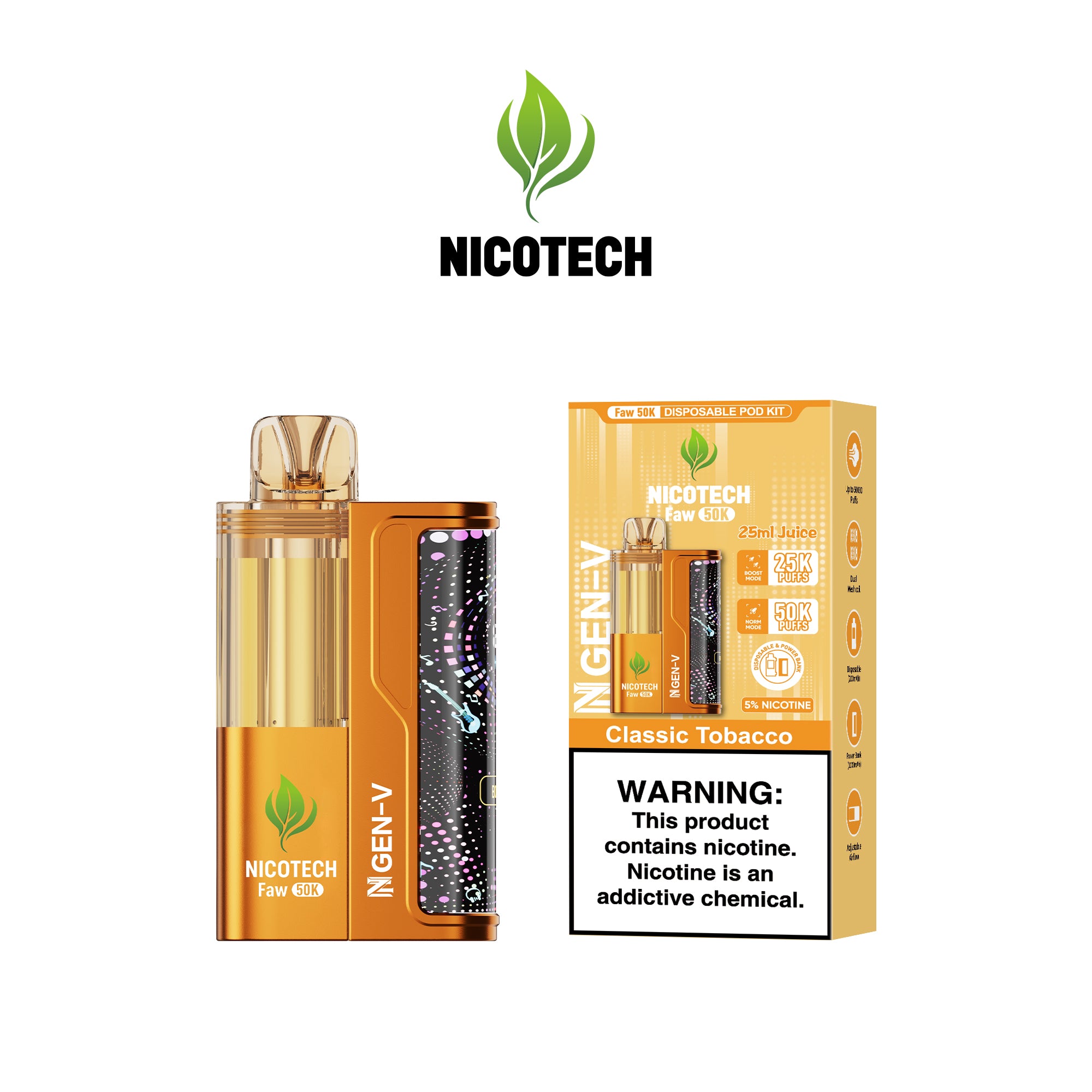 Nicotech Faw 50K Puff Kit Classic Tobacco 5% Nicotine