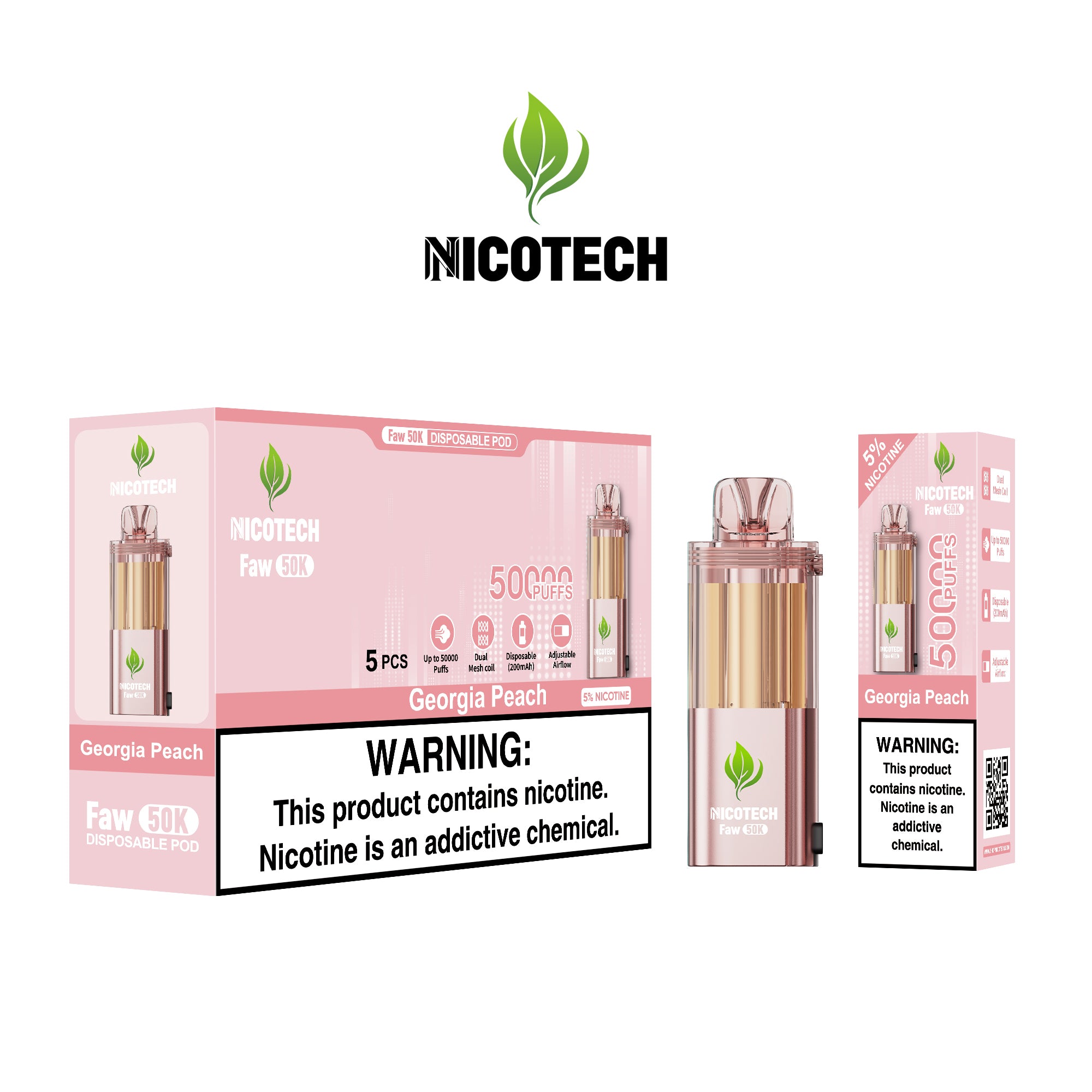 Nicotech Faw 50K Puff Pod Only Georgia Peach 5% Nicotine