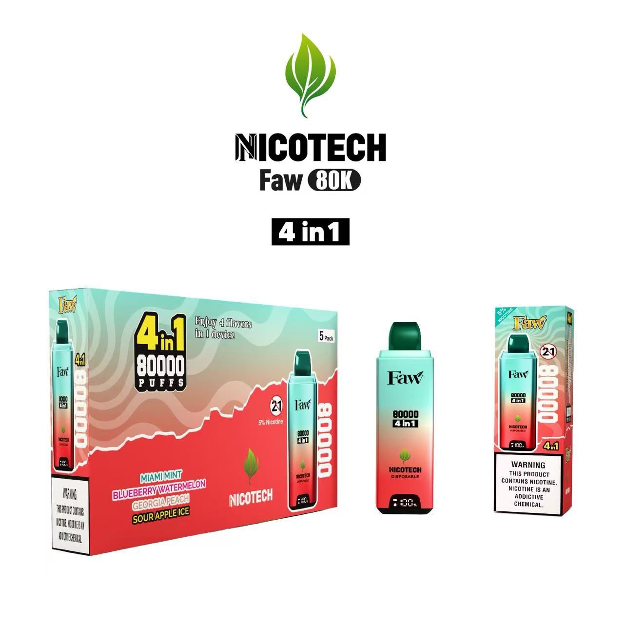 Nicotech Faw 80K Puff Disposable 4 in One Flavour 5% Nicotine