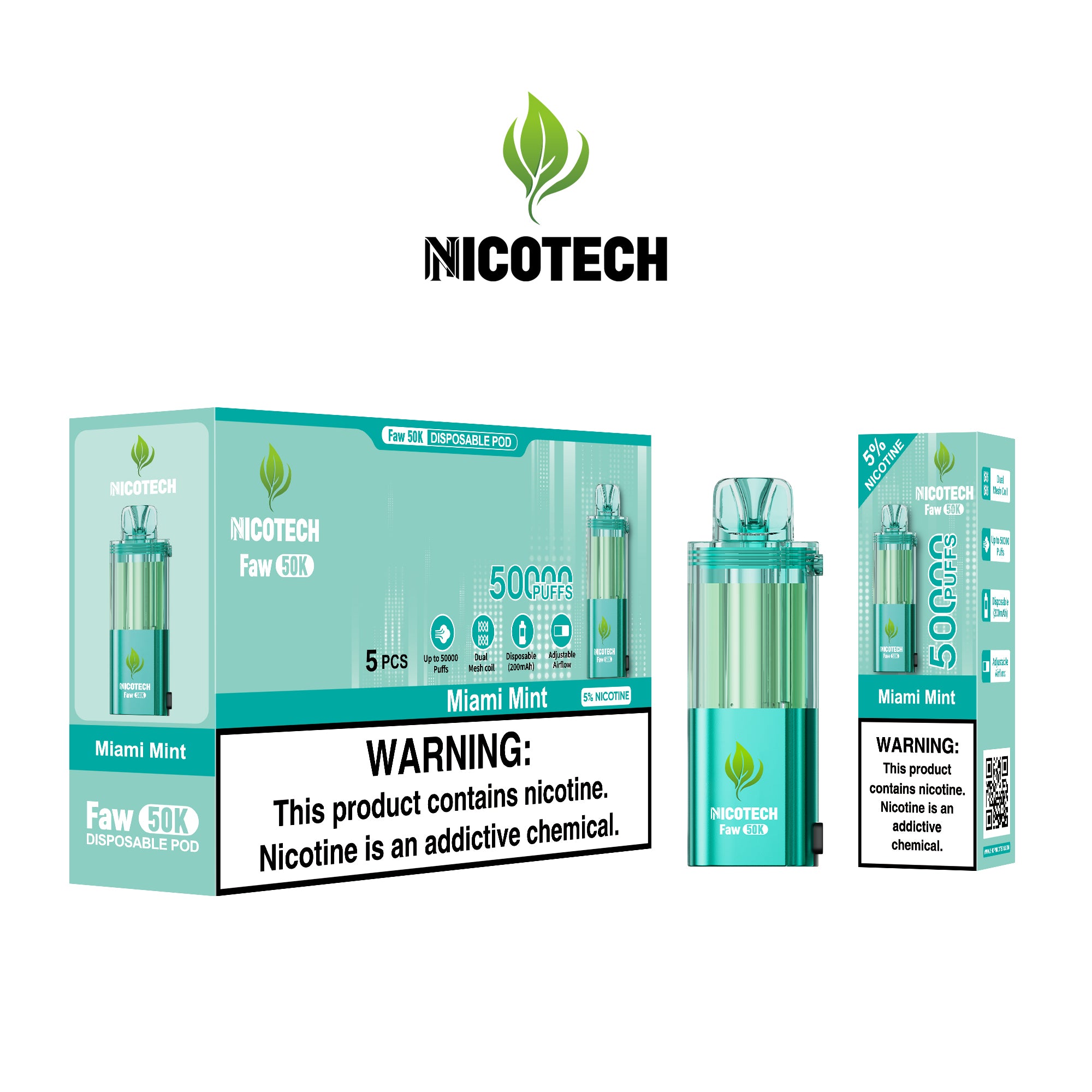 Nicotech Faw 50K puff Pod Only Miami Mint 5% Nicotine