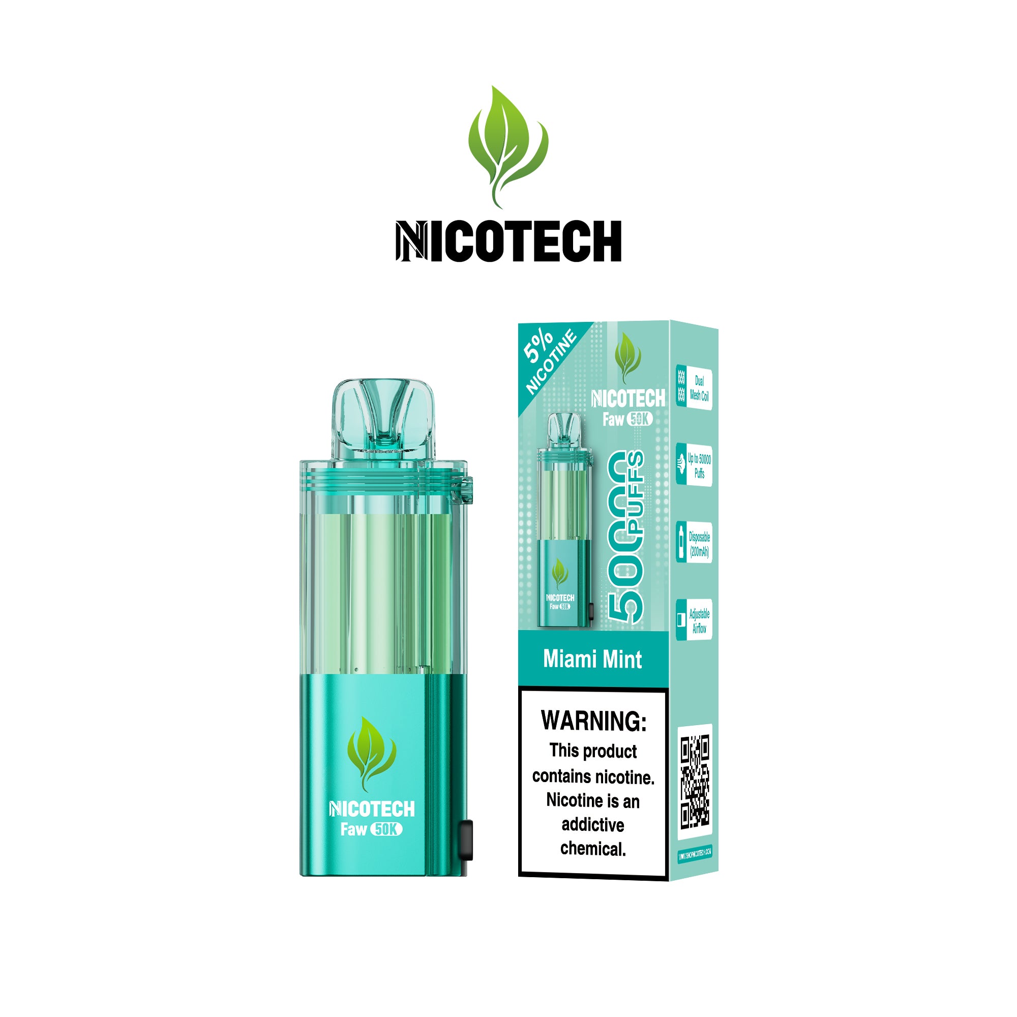 Nicotech Faw 50K puff Pod Only Miami Mint 5% Nicotine
