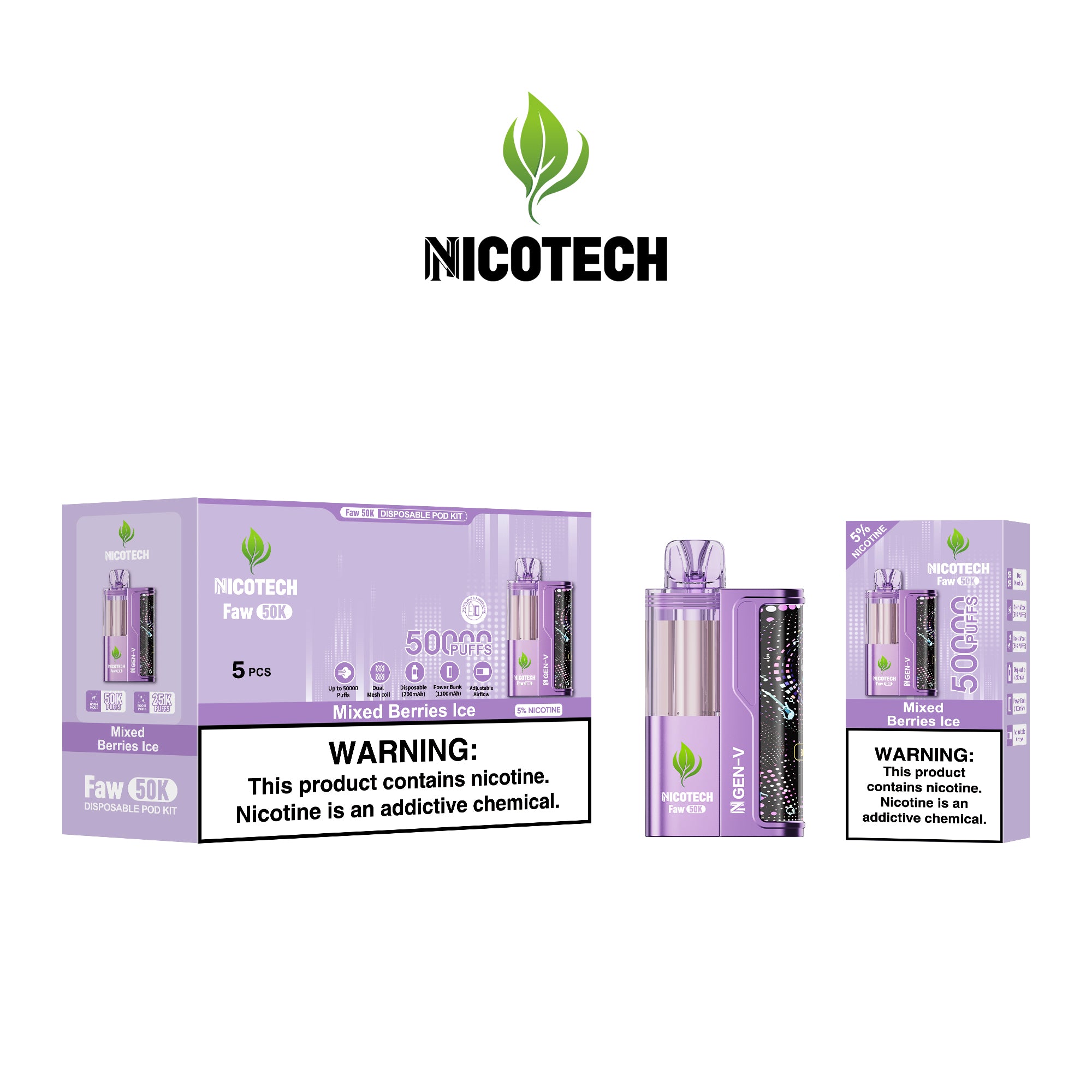 Nicotech Faw 50K Puff Kit  Mix Berries Ice 5% Nicotine