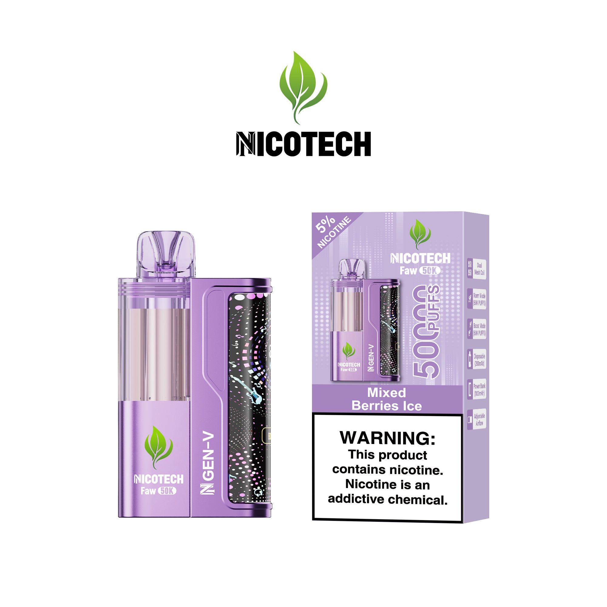 Nicotech Faw 50K Puff Kit  Mix Berries Ice 5% Nicotine