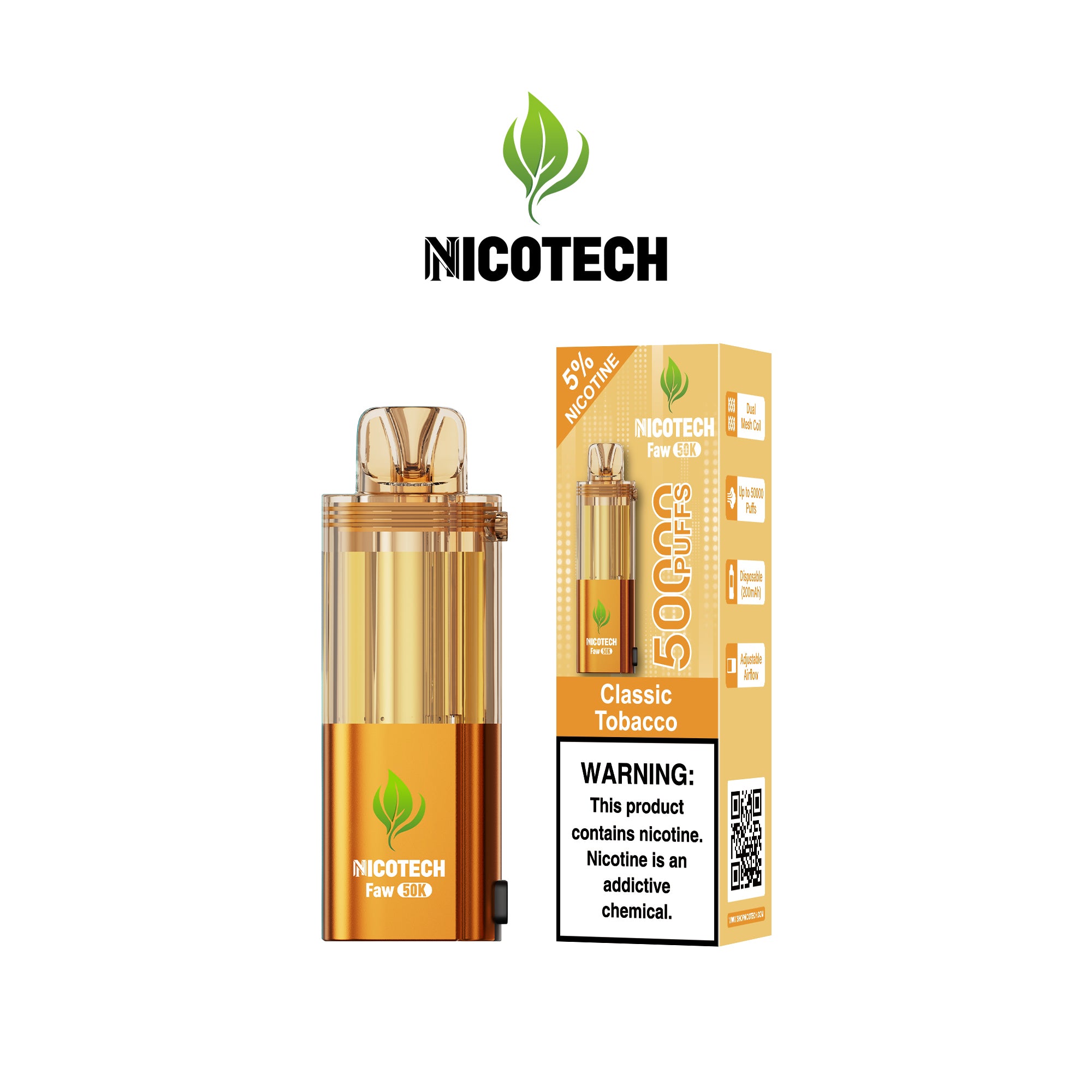 Nicotech Faw 50K Puff Pod Only Classic Tobacco 5% Nicotine