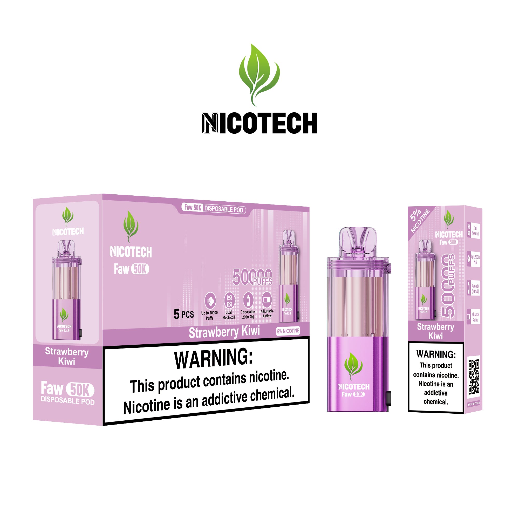 Nicotech Faw 50K Puff Pod Only Strawberry Kiwi 5% Nicotine