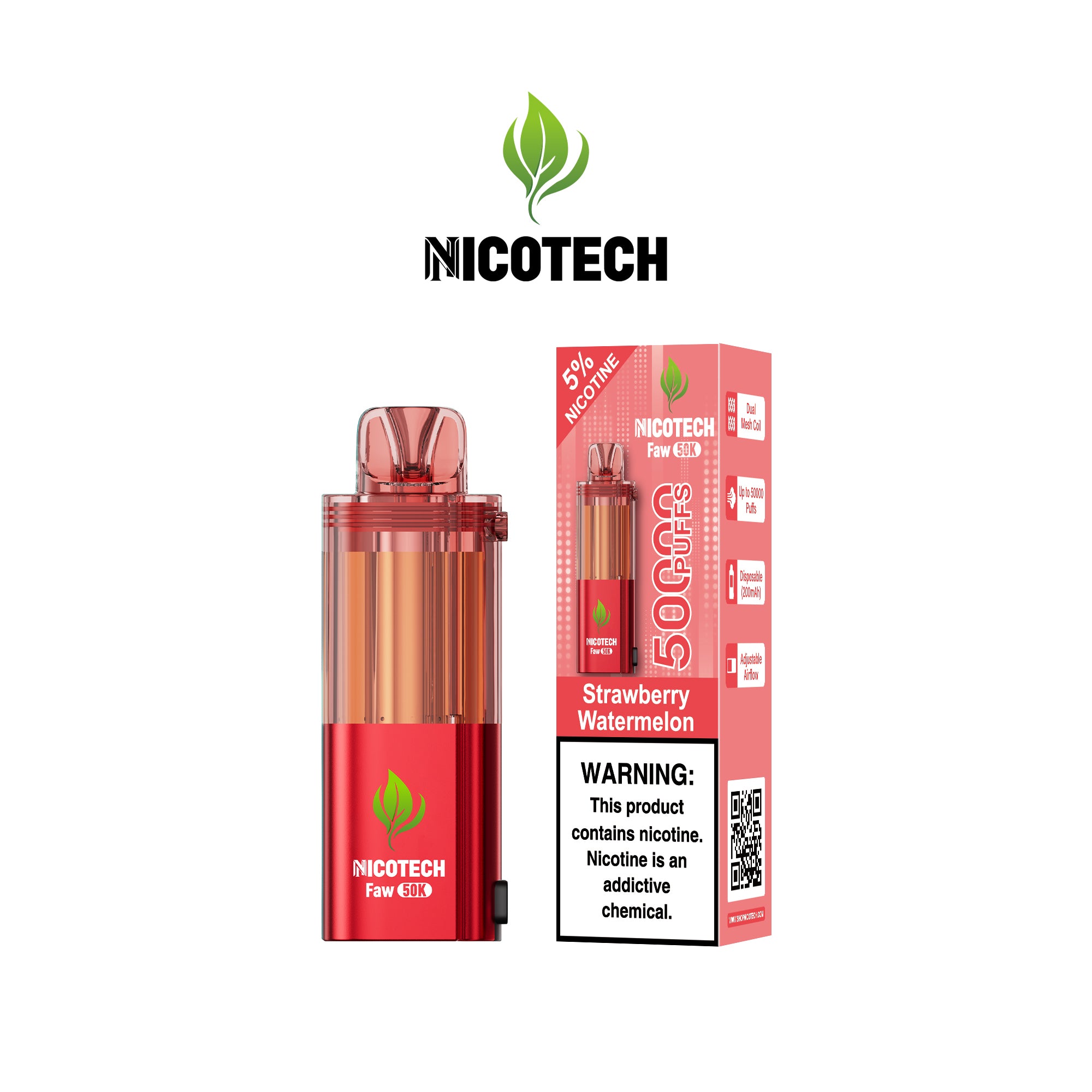 Nicotech Faw 50K Puff Pod Only Strawberry Watermelon Ice 5% Nicotine