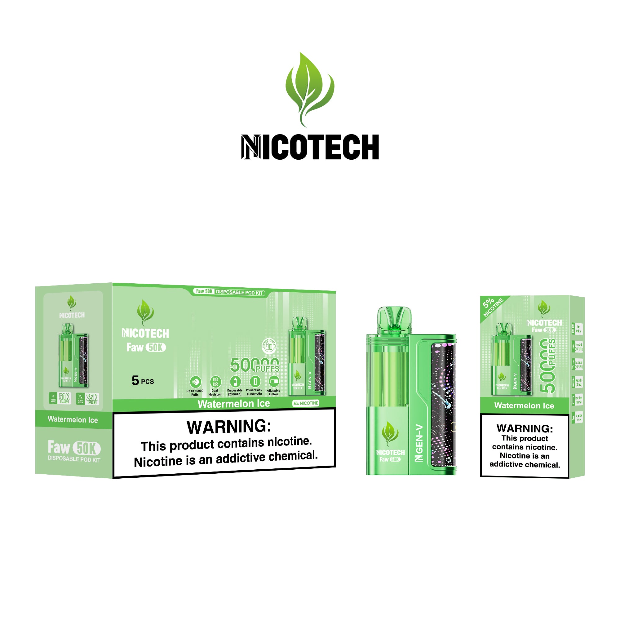 Nicotech Faw 50K Puff Kit Watermelon Ice 5% Nicotine