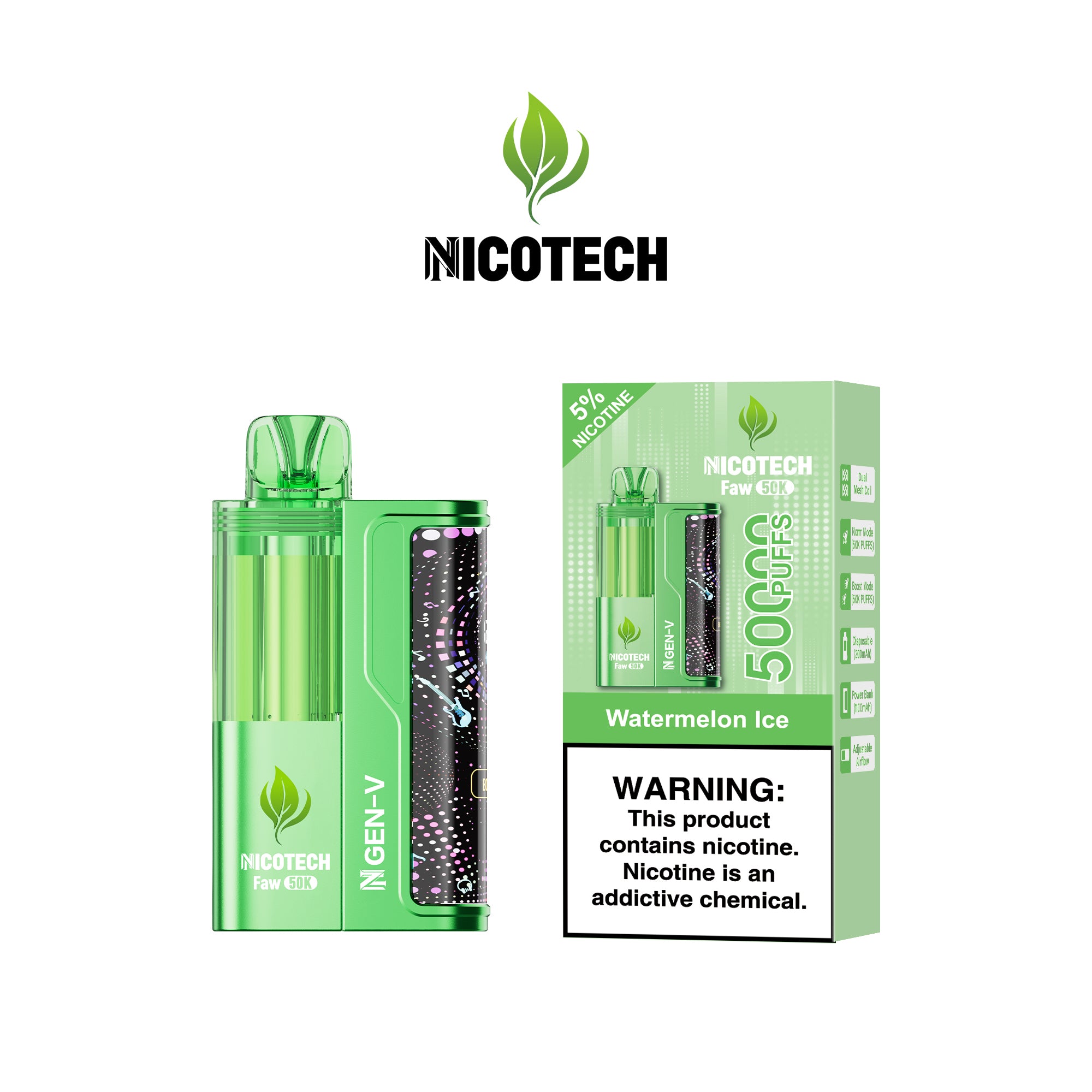Nicotech Faw 50K Puff Kit Watermelon Ice 5% Nicotine