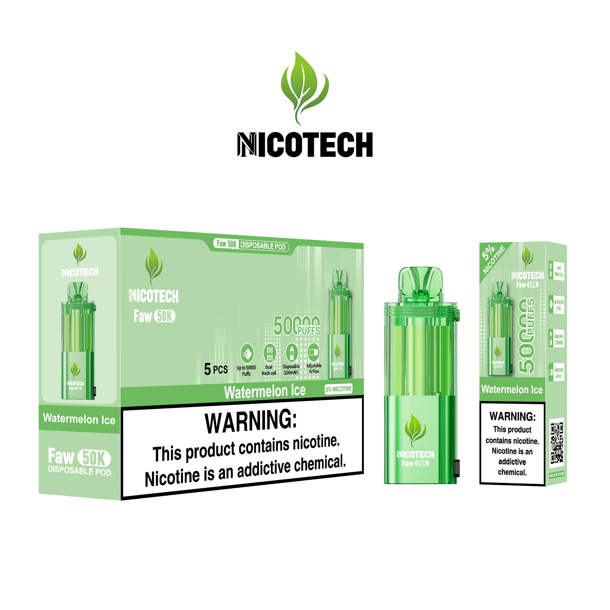 Nicotech Faw 50K Puff Pod Only Watermelon Ice 5% Nicotine